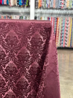 Damask Poly Table Linen in Burgundy