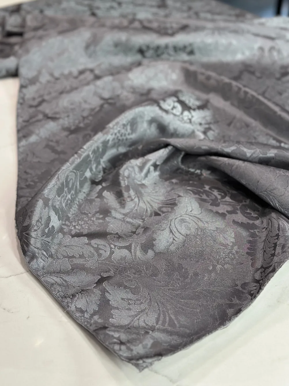 Damask Poly Table Linen in Gray 7312