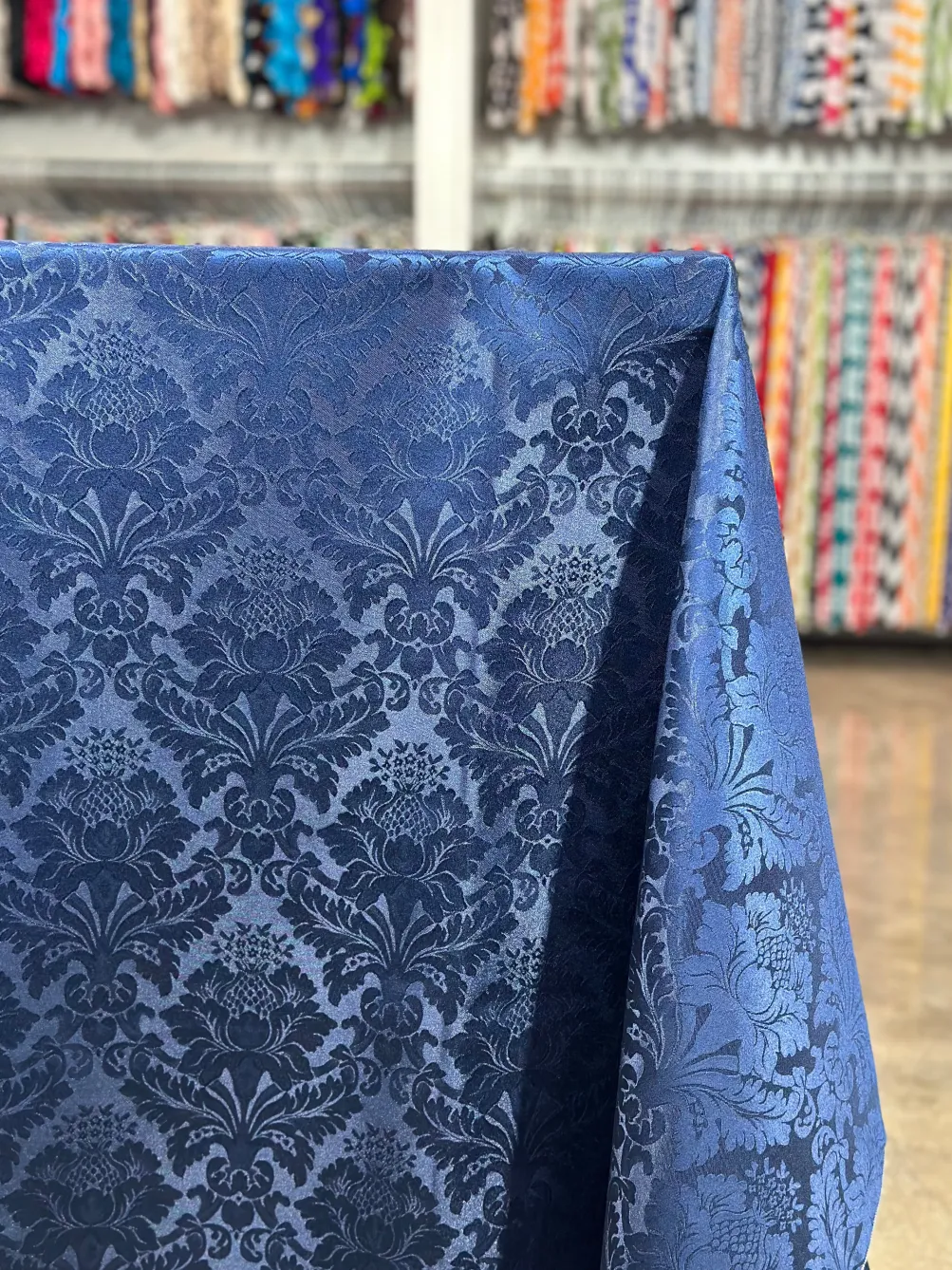Damask Poly Table Linen in Navy 1245
