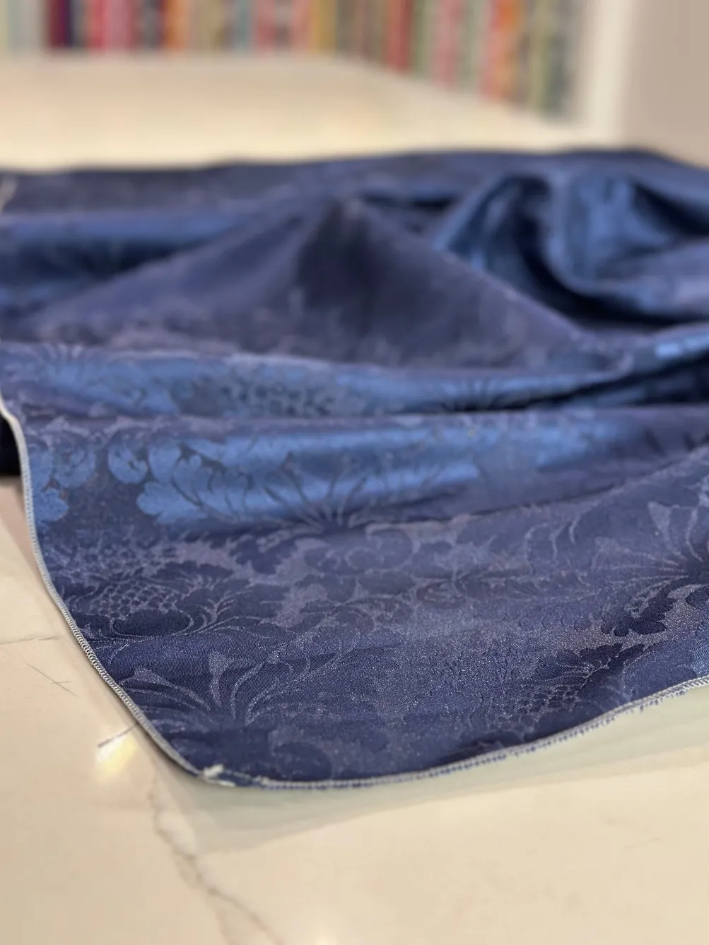Damask Poly Table Linen in Navy 1245