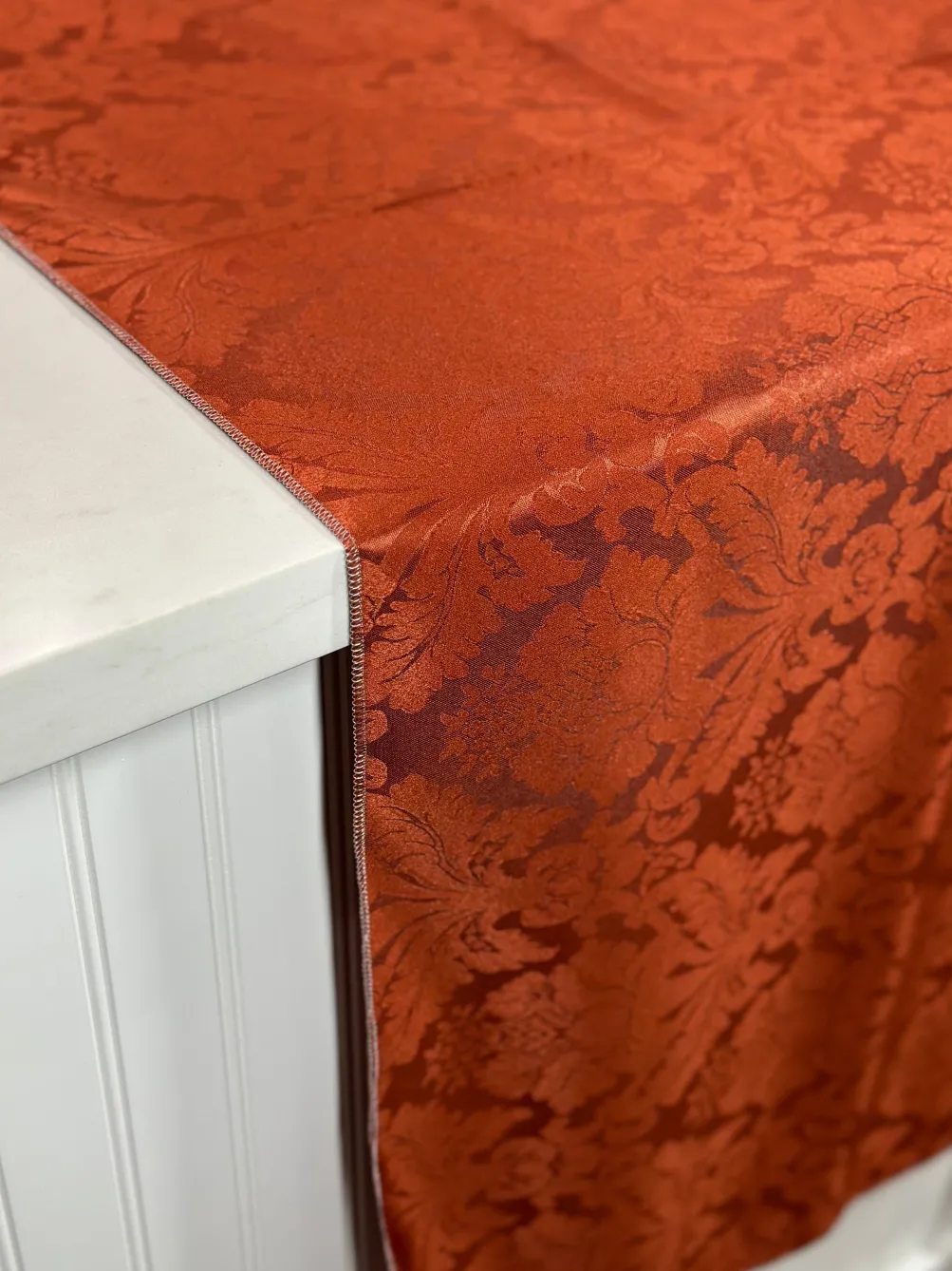 Damask Poly Table Linen in Rust 1351