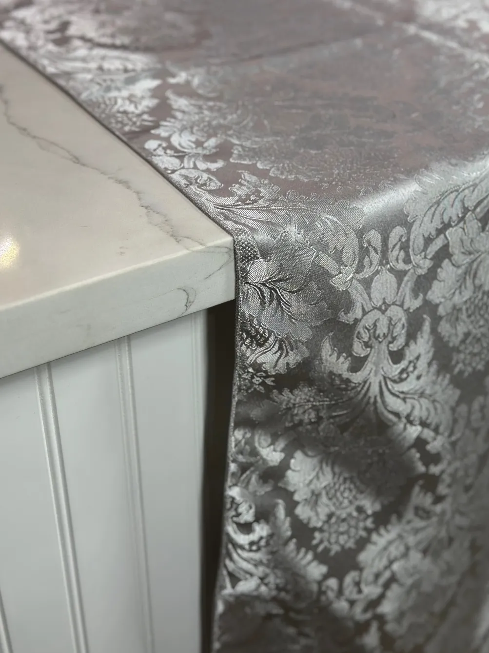 Damask Poly Table Linen in Silver 1310