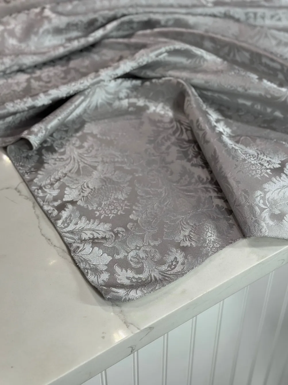 Damask Poly Table Linen in Silver 1310