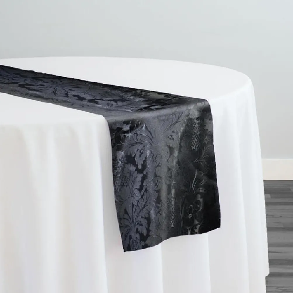 Damask Poly Table Runner in Black