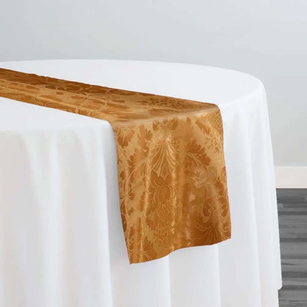 Damask Poly Table Runner in Gold 1326