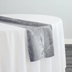 Damask Poly Table Runner in Silver 1310