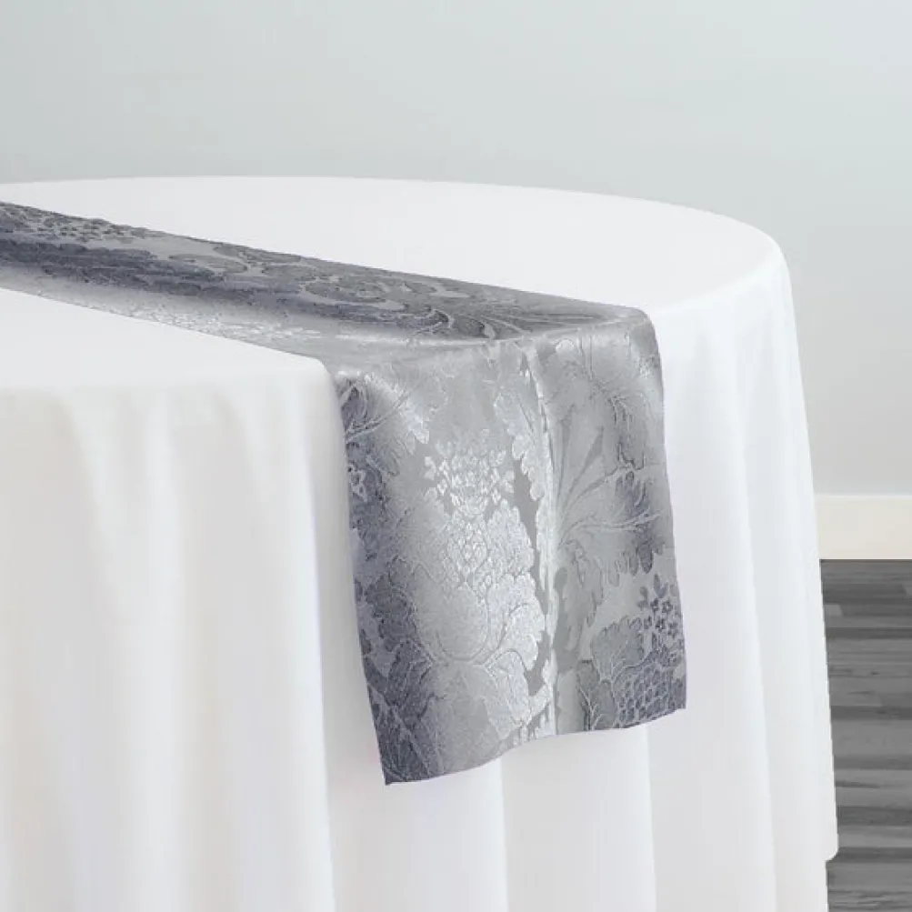 Damask Poly Table Runner in Silver 1310