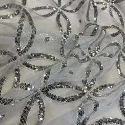 Delano Sequins Table Linen in Silver and White