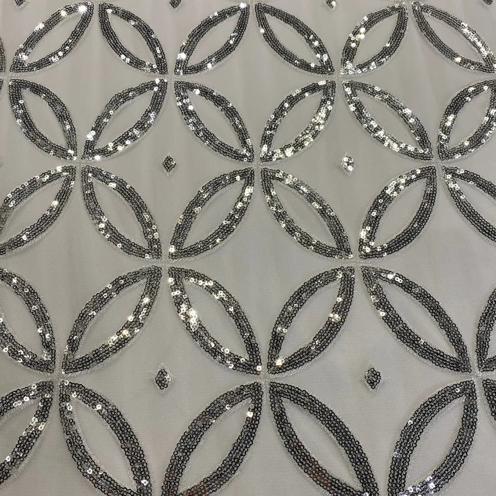 Delano Sequins Table Linen in Silver and White
