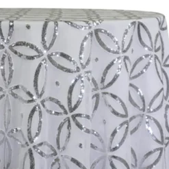 Delano Sequins Table Linen in Silver and White