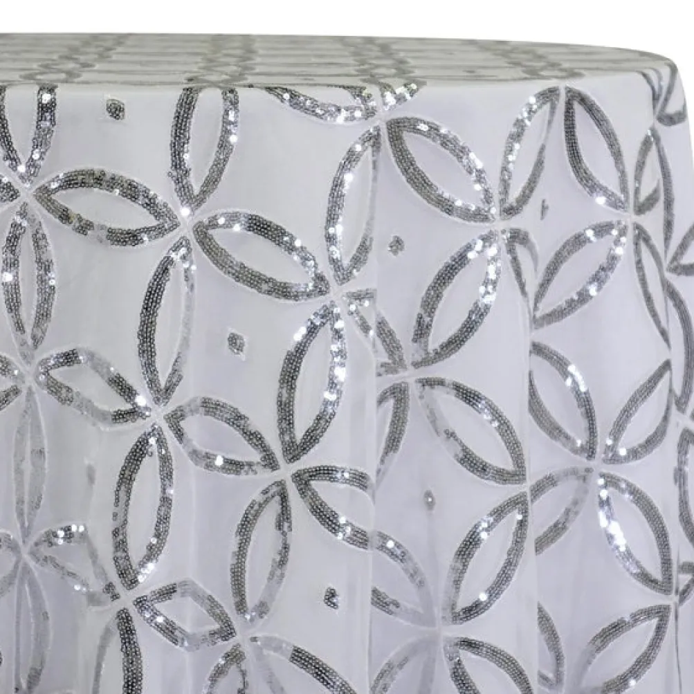 Delano Sequins Table Linen in Silver and White
