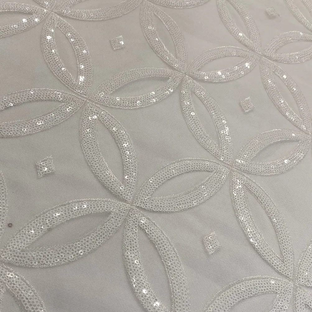 Delano Sequins Table Linen in White and White