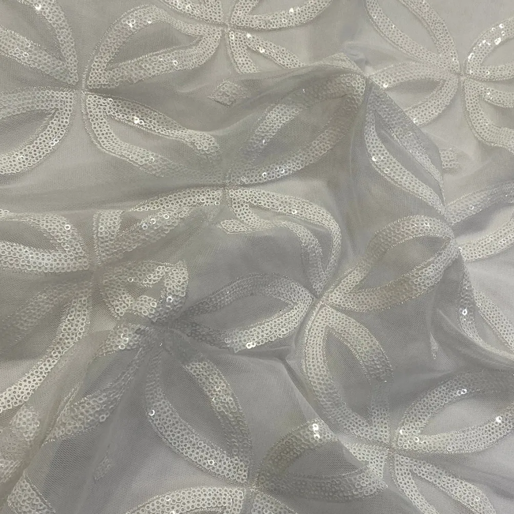 Delano Sequins Table Linen in White and White