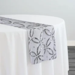Delano Sequins Table Runner in Silver and White