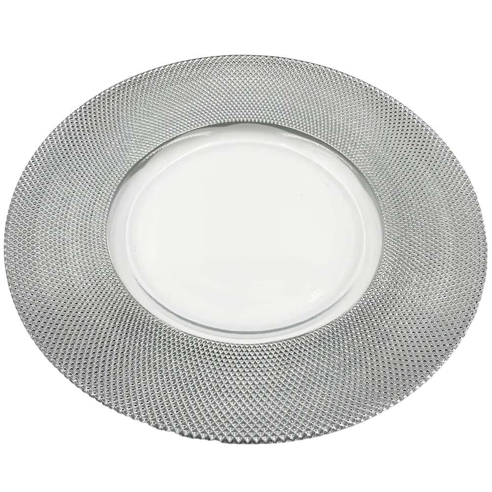 Dotted - Glass Charger Plate in Silver (Item # 0027)