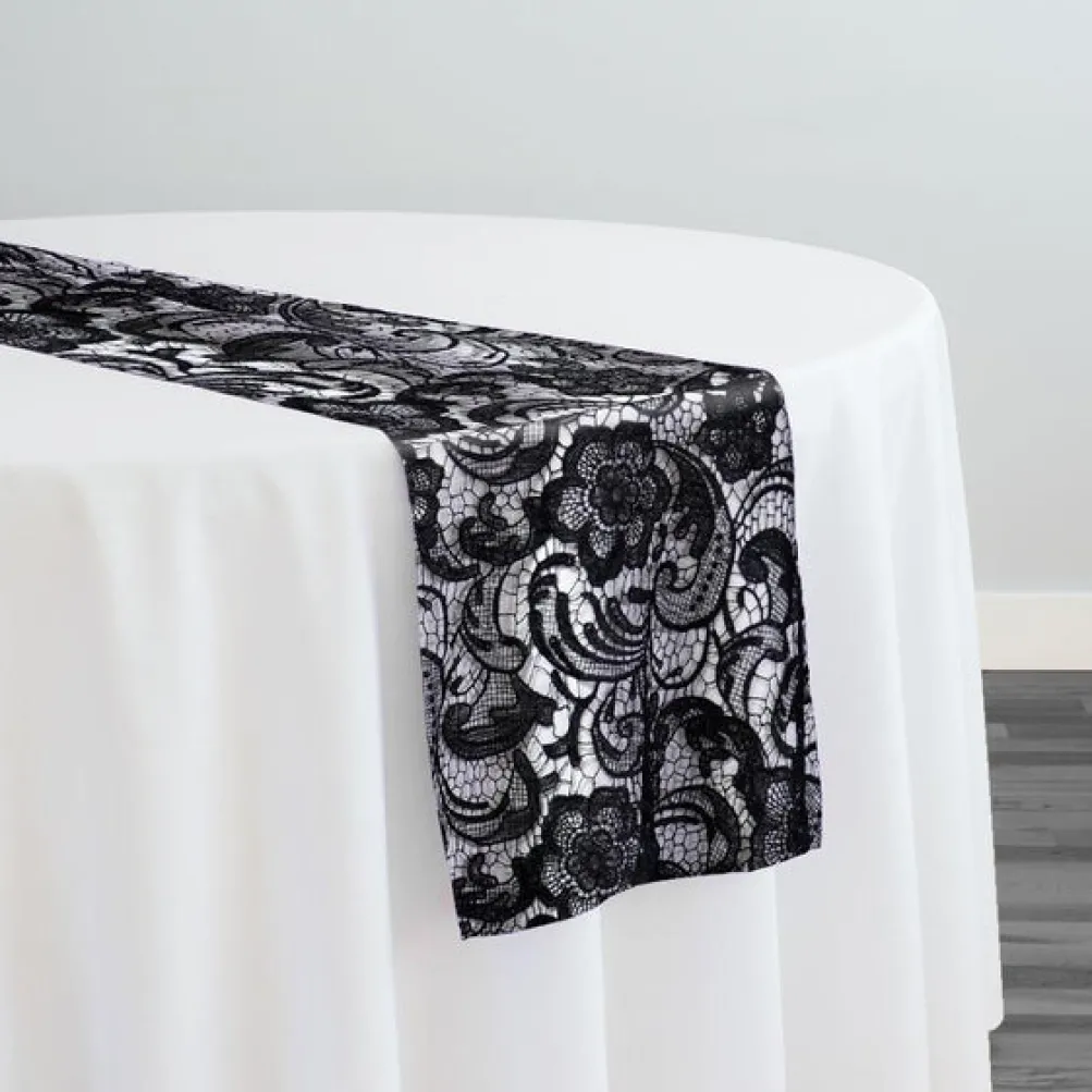 English Lace Table Runner in Black