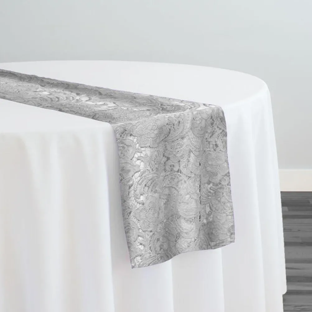 English Lace Table Runner in Silver