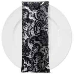 English Lace (w/ Poly Lining) Table Napkin in Black