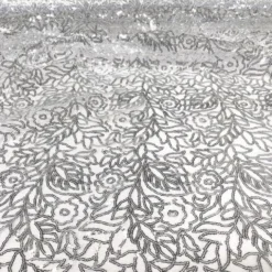 Fiori Leaf Sequins Table Linen in Silver