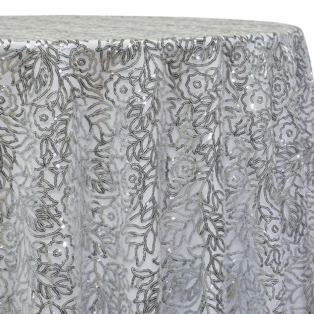 Fiori Leaf Sequins Table Linen in Silver