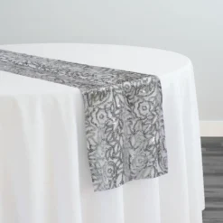 Fiori Leaf Sequins Table Runner in Silver