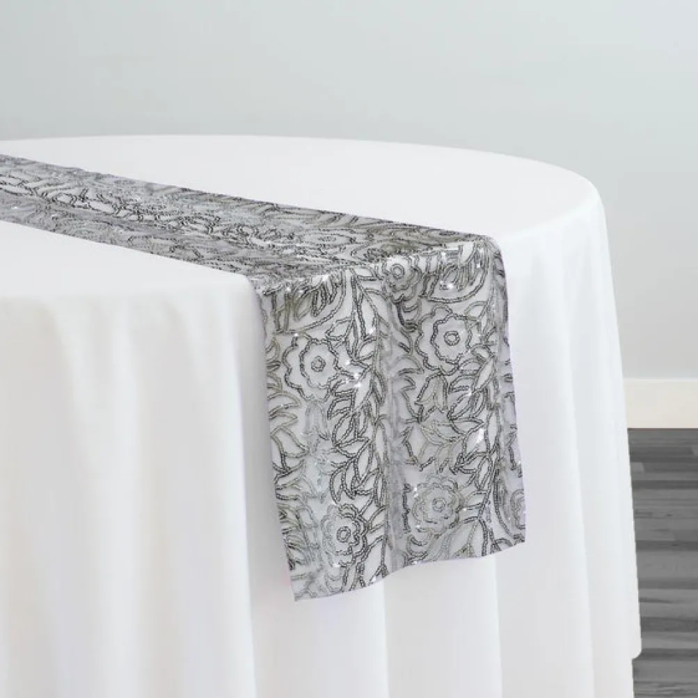 Fiori Leaf Sequins Table Runner in Silver
