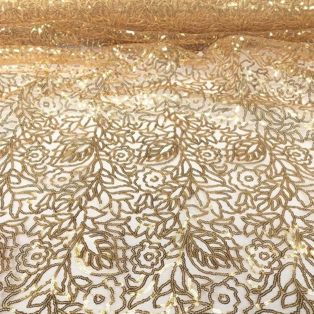 Fiori Leaf Sequins Table Runner in Gold