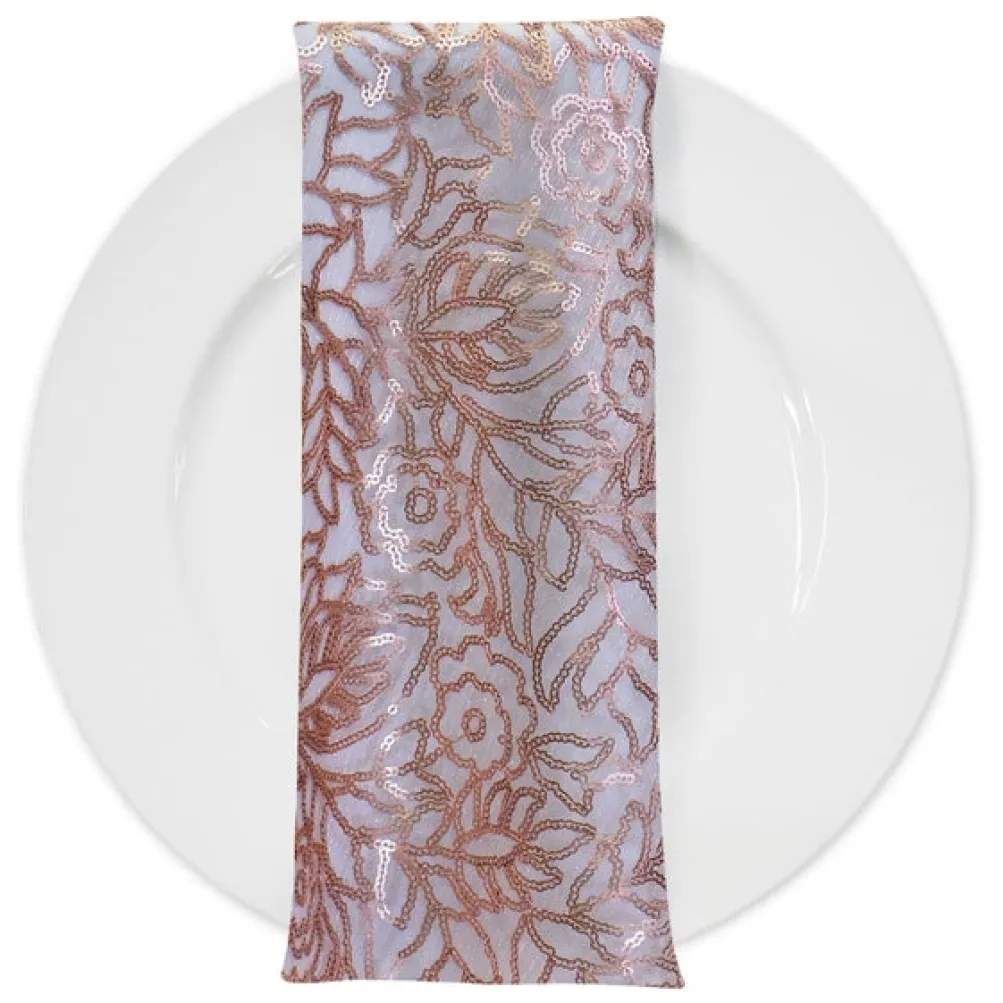 Fiori Leaf Sequins (w/ Poly Lining) Table Napkin in Blush