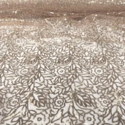 Fiori Leaf Sequins (w/ Poly Lining) Table Napkin in Champagne