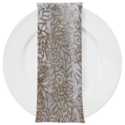 Fiori Leaf Sequins (w/ Poly Lining) Table Napkin in Champagne