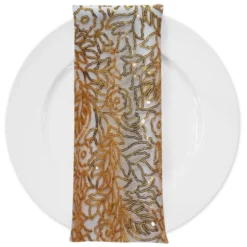 Fiori Leaf Sequins (w/ Poly Lining) Table Napkin in Gold