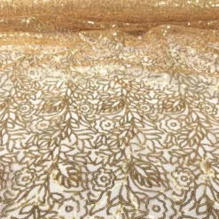 Fiori Leaf Sequins (w/ Poly Lining) Table Napkin in Gold