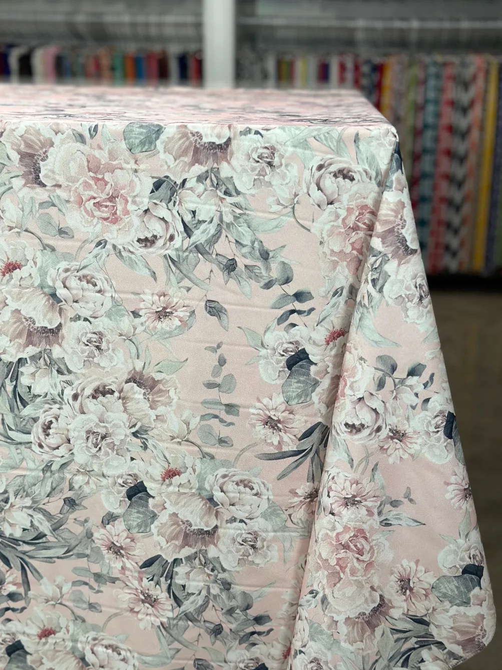 Floral Dusk (Poly Print) Table Linen in Blush