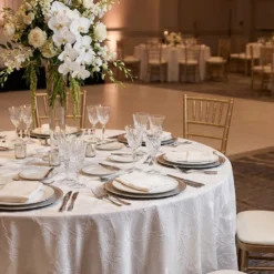 Floral Reef Jacquard Table Linen in White