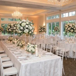 Floral Reef Jacquard Table Linen in White