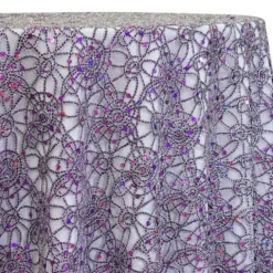 Flower Chain Lace Table Linen in Purple and Silver