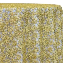 Flower Chain Lace Table Linen in Ivory and Gold