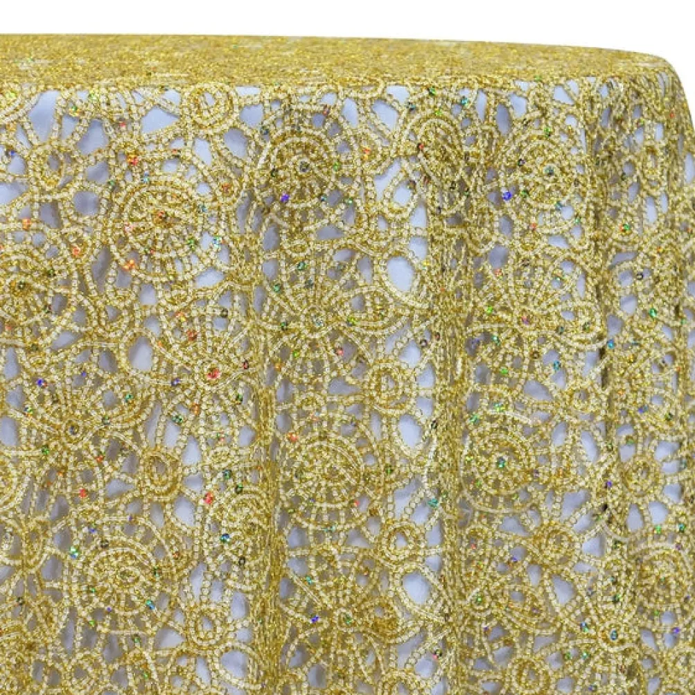 Flower Chain Lace Table Linen in Ivory and Gold