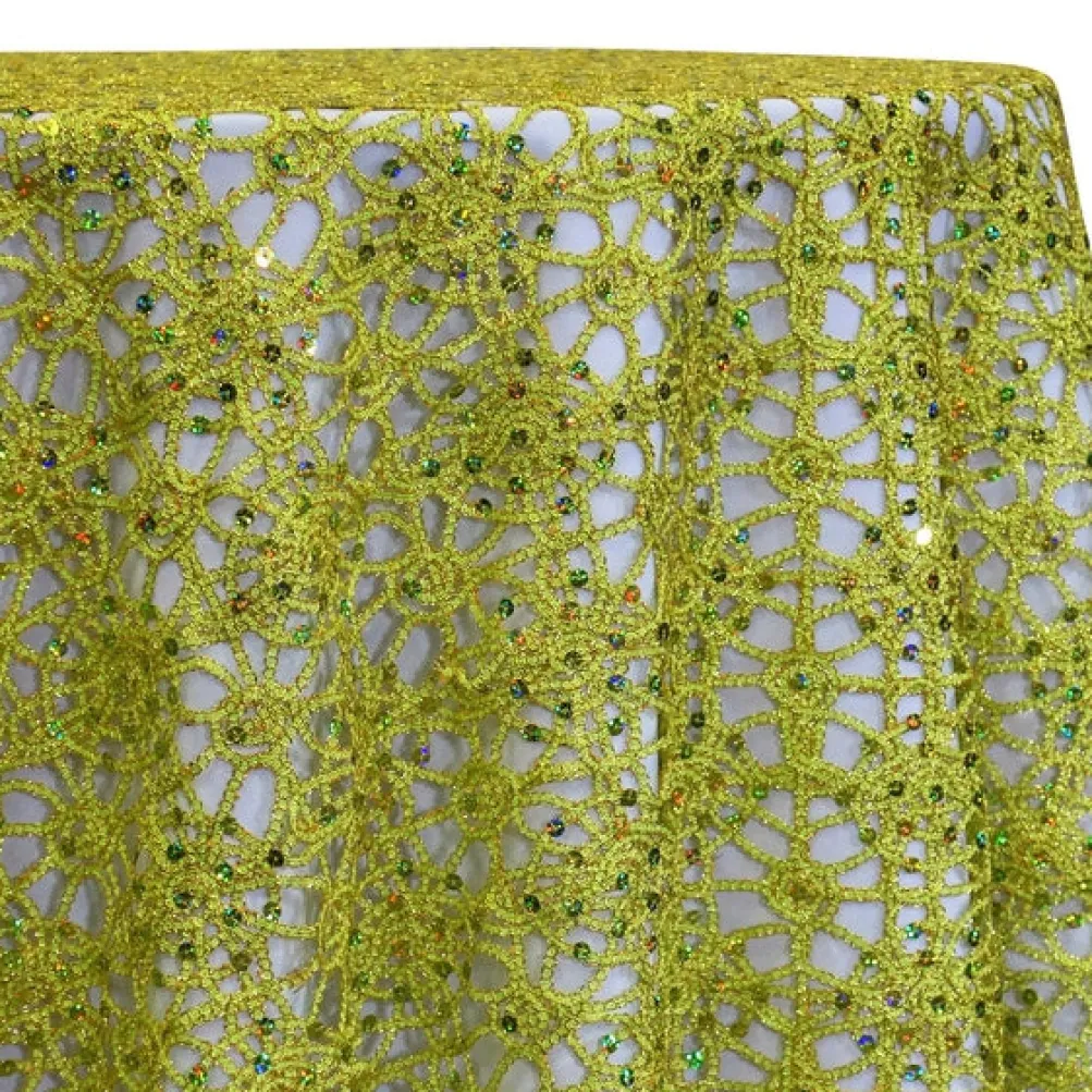 Flower Chain Lace Table Linen in Lime and Gold