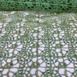 Flower Chain Lace Table Linen in Teal Green and Gold