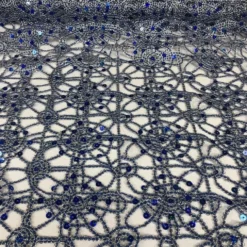 Flower Chain Lace Table Linen in Royal and Silver