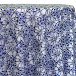 Flower Chain Lace Table Linen in Royal and Silver