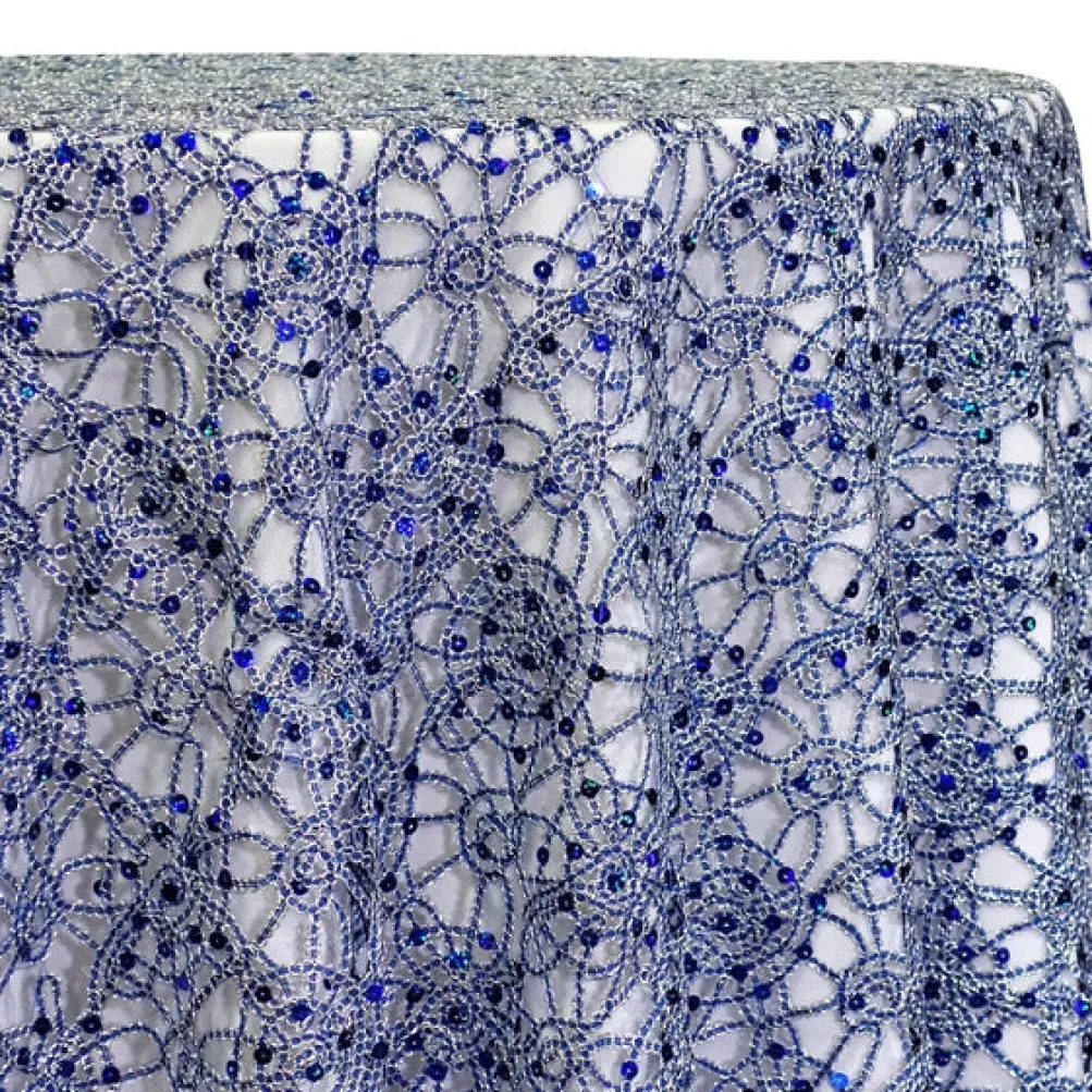 Flower Chain Lace Table Linen in Royal and Silver