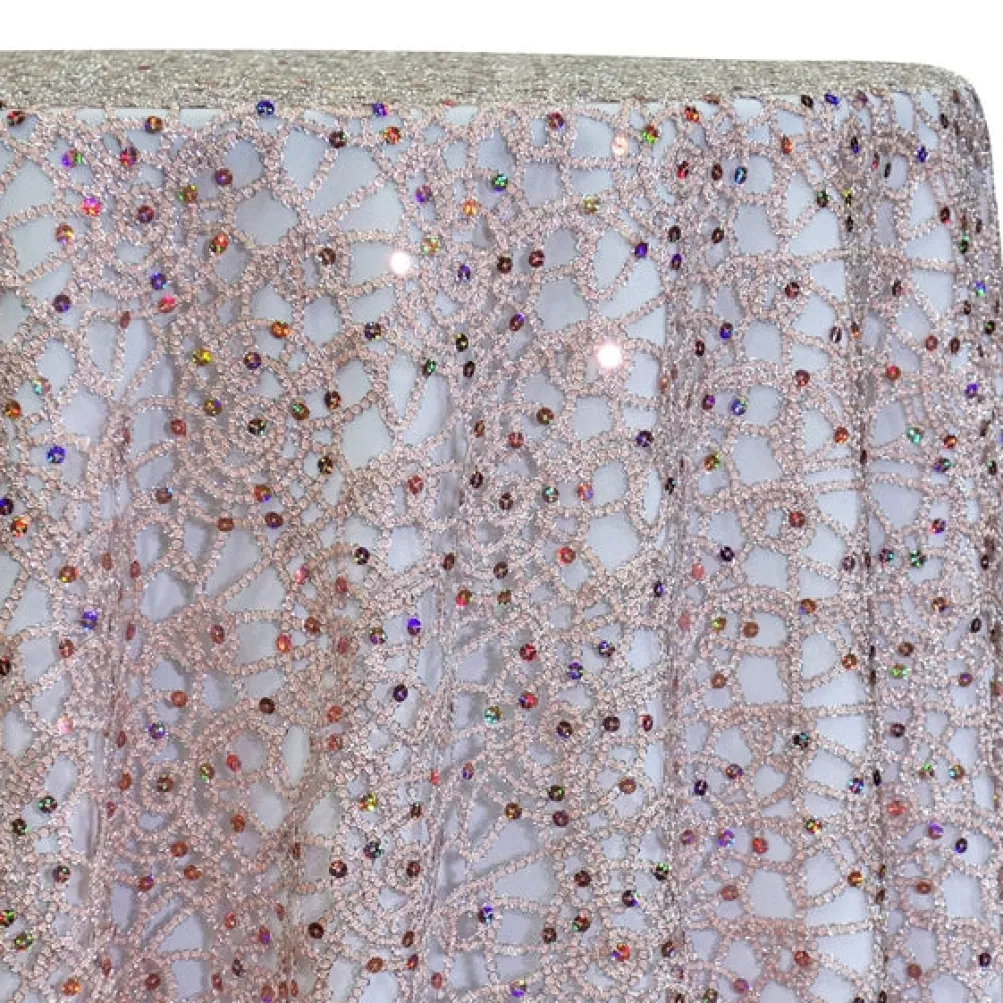 Flower Chain Lace Table Linen in Pink and Silver