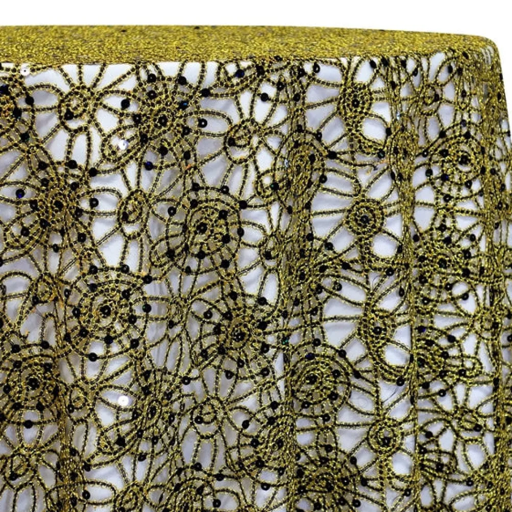 Flower Chain Lace Table Linen in Black and Gold