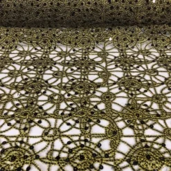 Flower Chain Lace Table Linen in Black and Gold