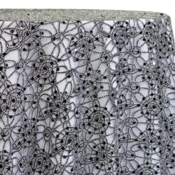 Flower Chain Lace Table Linen in Black and Silver