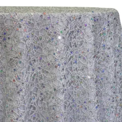 Flower Chain Lace Table Linen in Silver and White