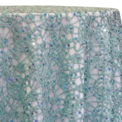 Flower Chain Lace Table Linen in Aqua and Silver