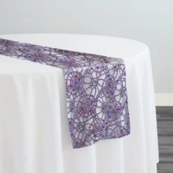 Flower Chain Lace Table Runner in Purple and Silver